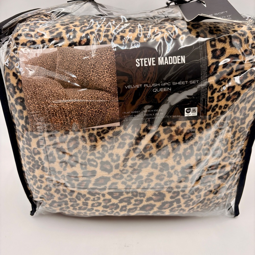 Steve Madden Queen Velvet Plush 4pc Sheet Set Leopard Print Heavyweight Soft